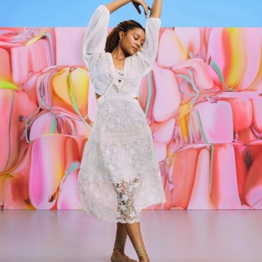 🎉 5/$125 NEW Alexis X Target Lace Long Sleeve Midi Dress Ivory Size 1X